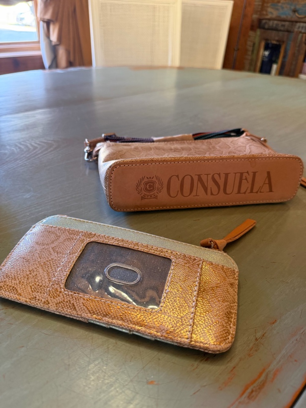 Consuela Leah Midtown Gold Python Print Crossbody Bag & matching card organizer - Picture 8 of 14